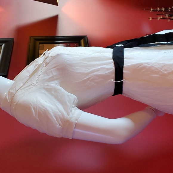 White Lightweight Button Front Dress with Sash and Detachable Collar Sz S - Picture 8 of 14